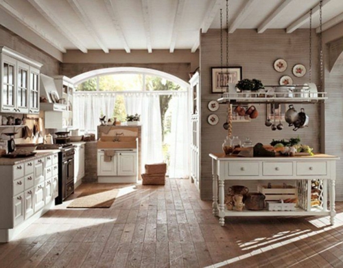 厨房乡村风格框架木地板餐具柜