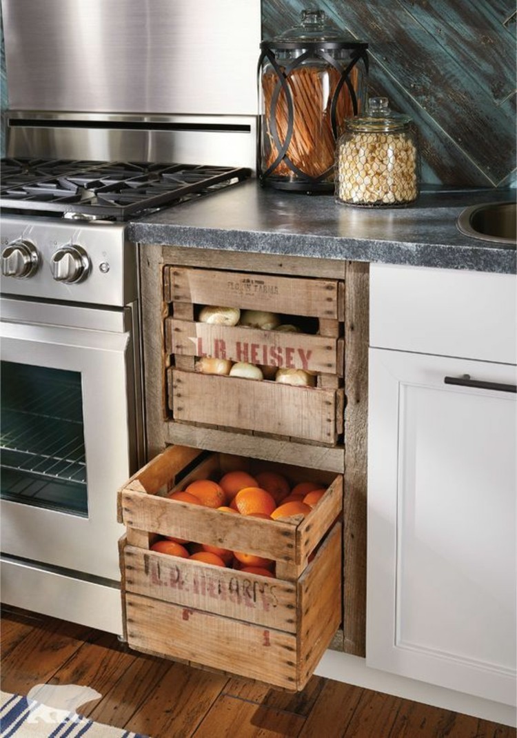 idées de conception de cuisine rustique cuisine design bin boîtes en bois