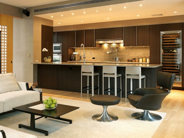 Kuchyňský ostrov design obývací pokoj salonek křeslo konferenční stolek