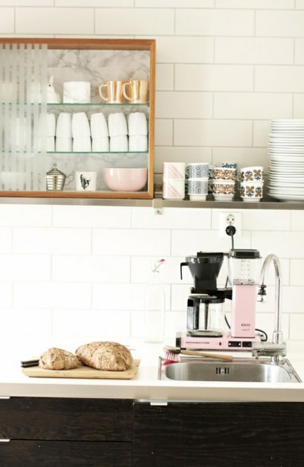 Coffee bar kitchen design coffee maker bread serving board