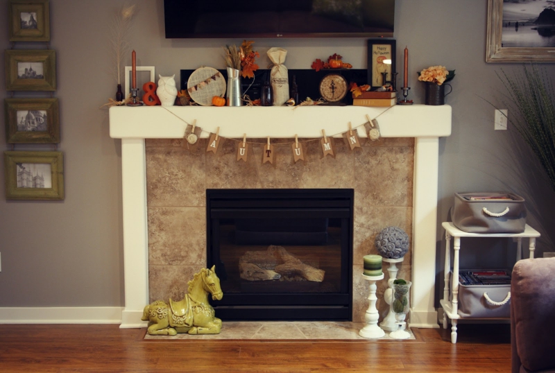 Chimneypiece apdailos rudens apdailos idėjos interjero gyvenamasis kambarys