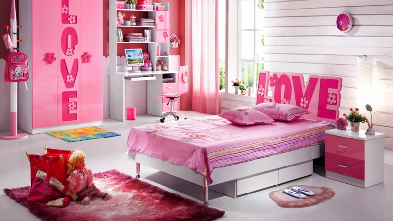 Cuarto de niños de la guardería diseño de la habitación de la muchacha decoración de la pared rosa