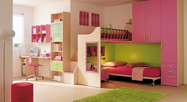 Мебелировка за детска стая розово зелено