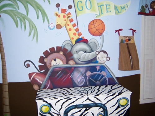 τοίχο σχεδιασμός ιδέα σχεδίασης μαυροπίνακας πολύχρωμα ζώα ζωγραφική παιδικό δωμάτιο