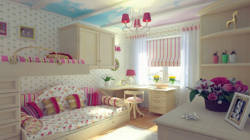 Diseño de cuarto de niños, habitación de la niña, ejemplos de configuración