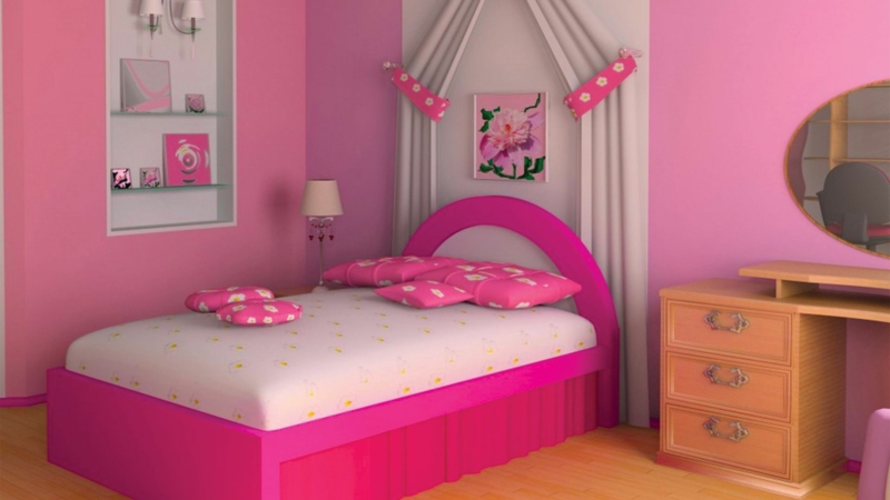 苗圃设计思想女孩房间完全粉红色设置