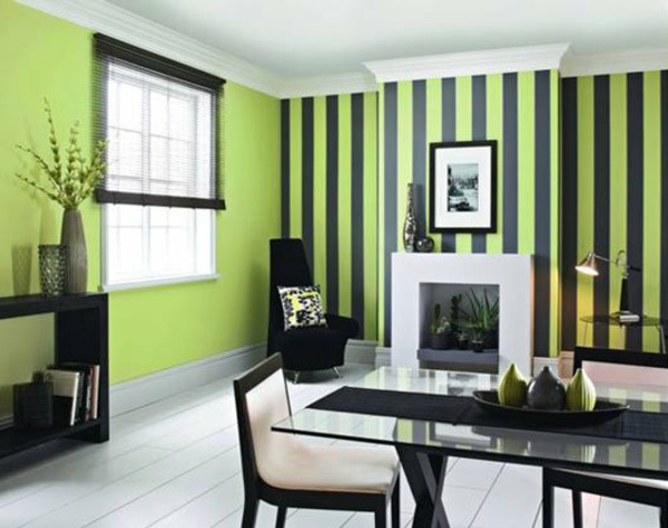 Combinaciones de pared negra con colores verde claro
