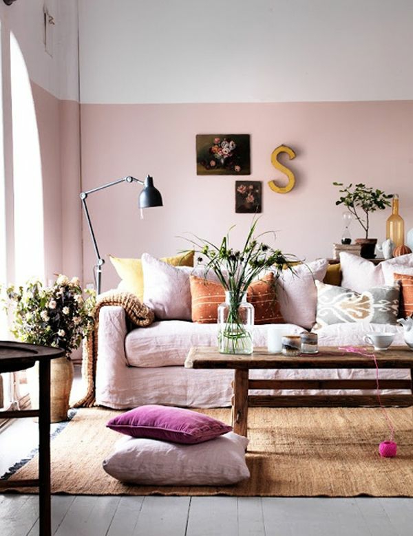 Kombinacijos pramoninės išvaizdos sienų spalvos rožinė svetainė