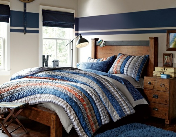 Jūrų stiliaus sienų spalvų deriniai miegamojo lova