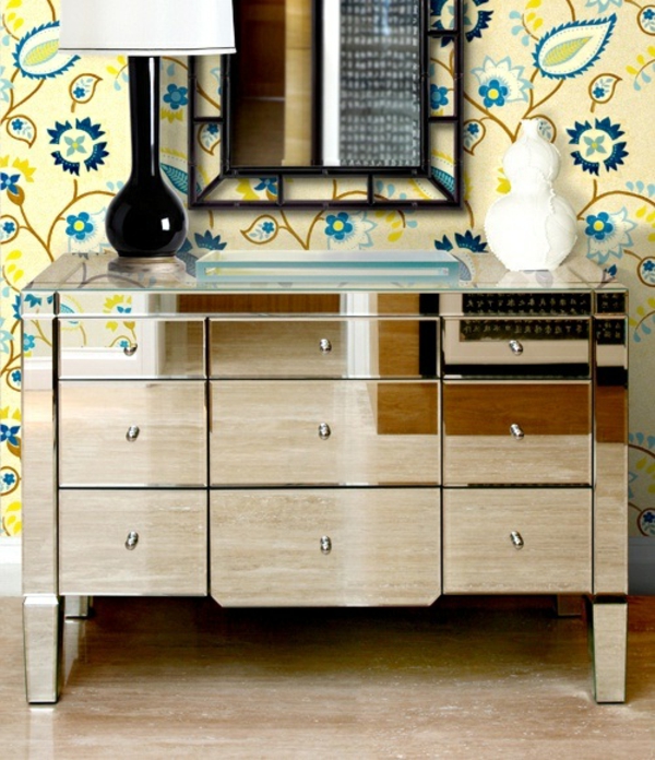 Dresser жълт стена огледало гардероб тапет модел цветя