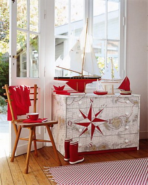 Chest of drawers red maps design idea
