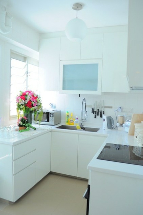紧凑的厨房提供上层橱柜的现代迷人家具