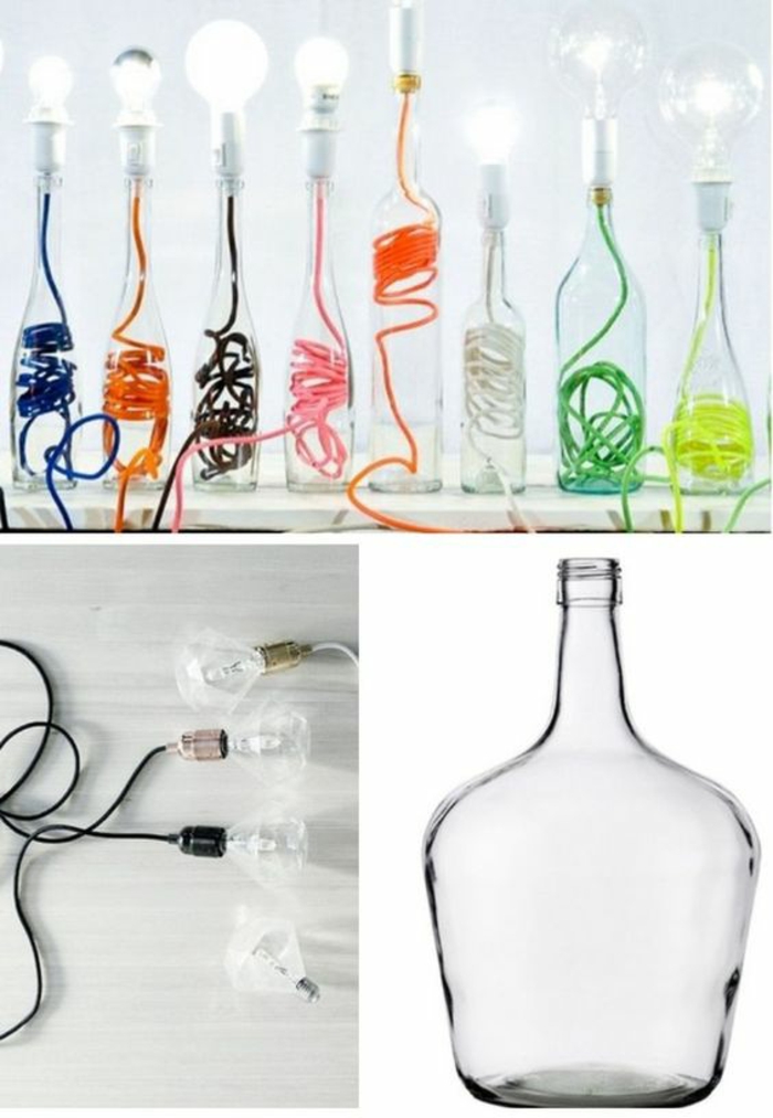 Lampen zelf maken DIY-lampen gekleurde flessenkabels