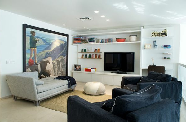 Πολυτελές σαλόνι που έχει σχεδιαστεί σχέδιο μαξιλάρι κάθισμα τηλεόρασης