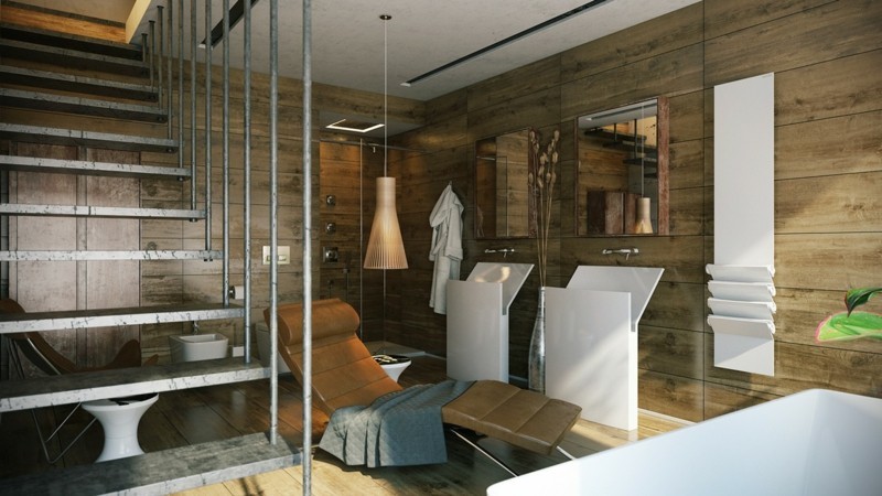 Luxusbäder Bilder Badmöbe μοντέρνο ξύλινο πάτωμα ξαπλώστρες ξύλινων τοίχων