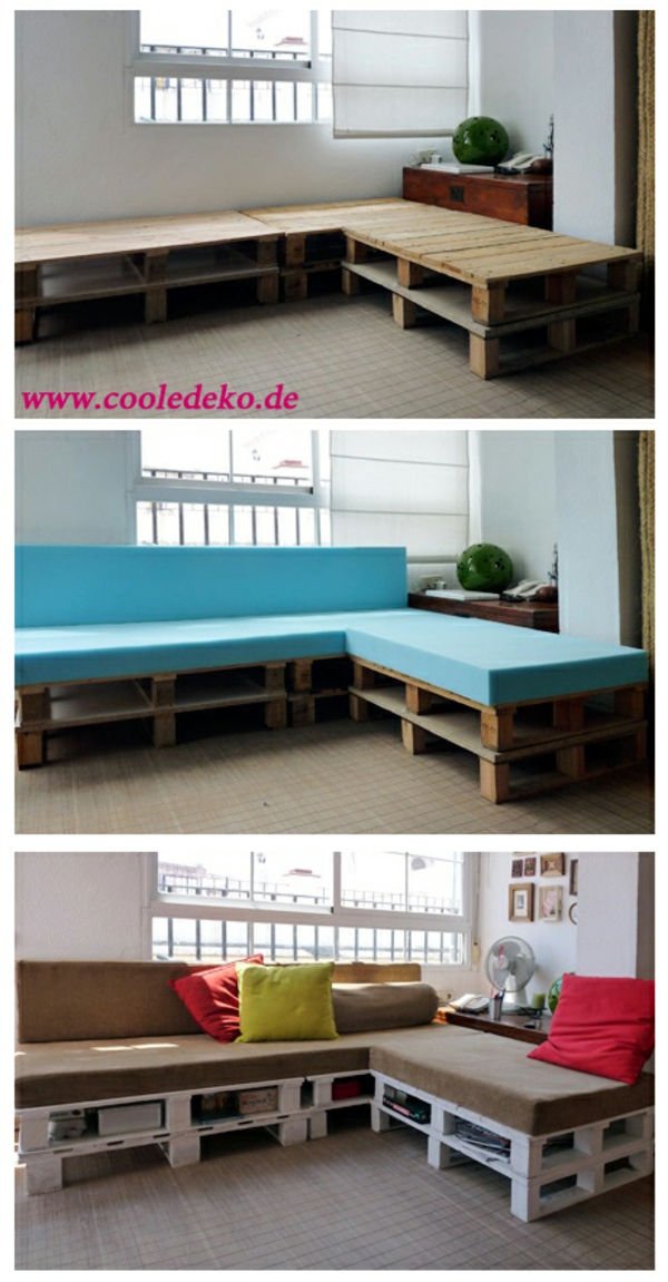 Furniture made of europallets house blue pads