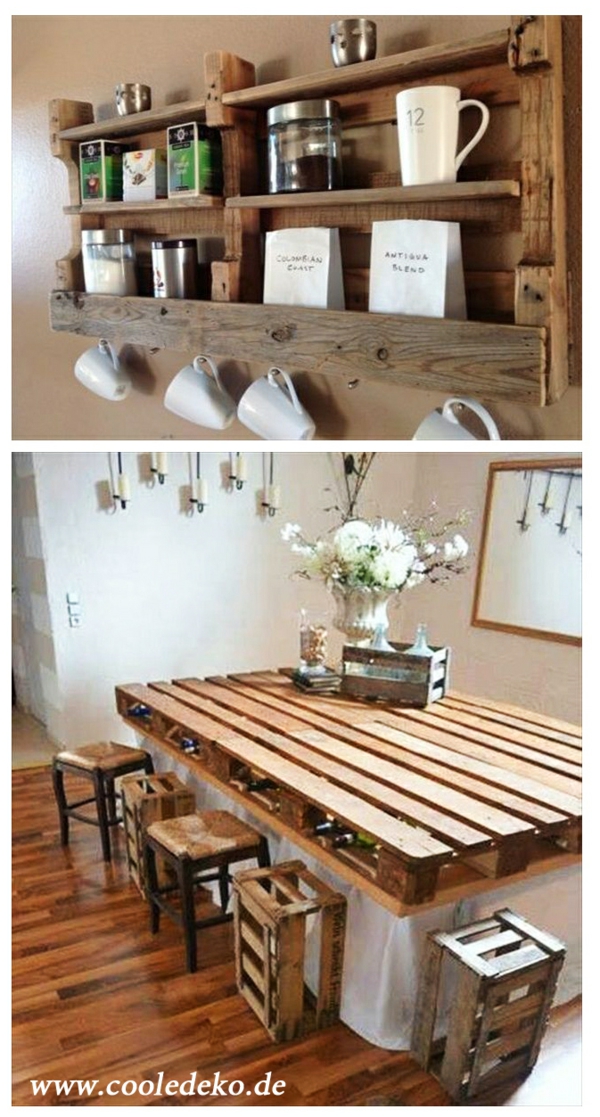 Furniture made of europallets shelves table hanging rail