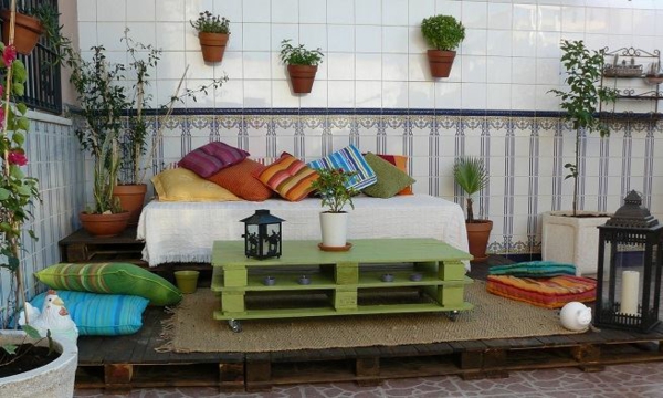 Furniture green bright color palettes garden furniture europallets sit