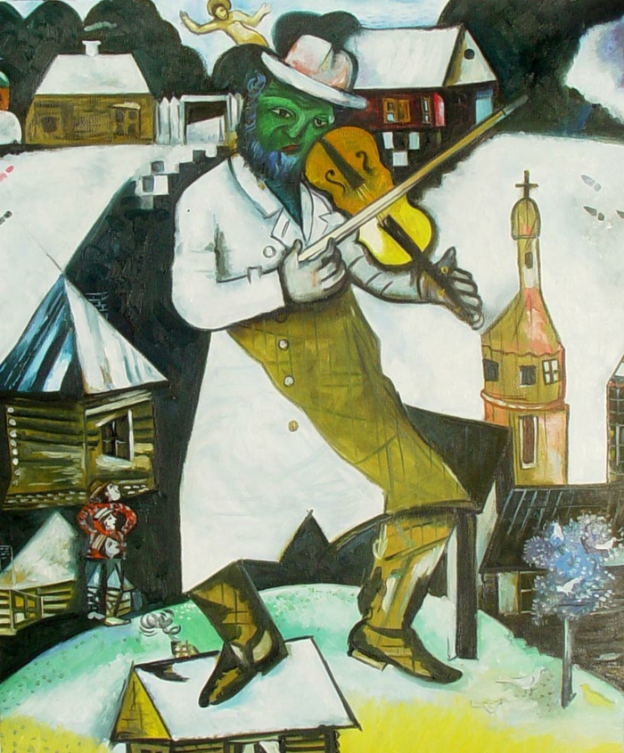 Marc Chagall pracuje na zelené houslisty