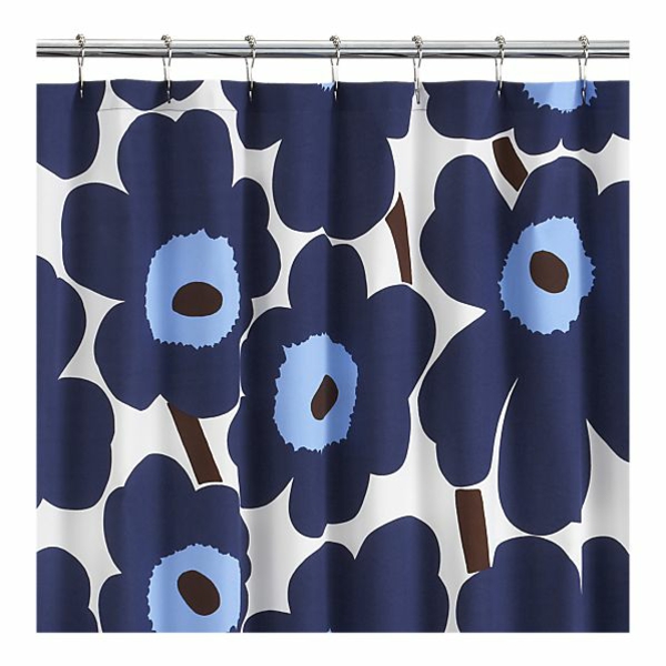 浴帘Marimekko蓝色黑暗的花朵