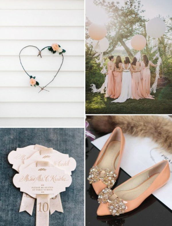 婚礼装饰在奶油和桃子颜色辅助部件