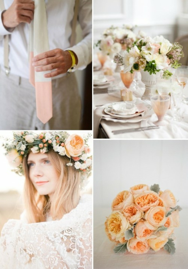 Сватбена декорация в кремообразни и прасковени цветове привлекателна