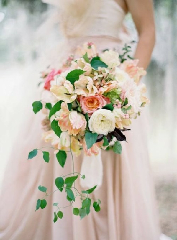 Peachy bridal gown Wedding decoration Creamy