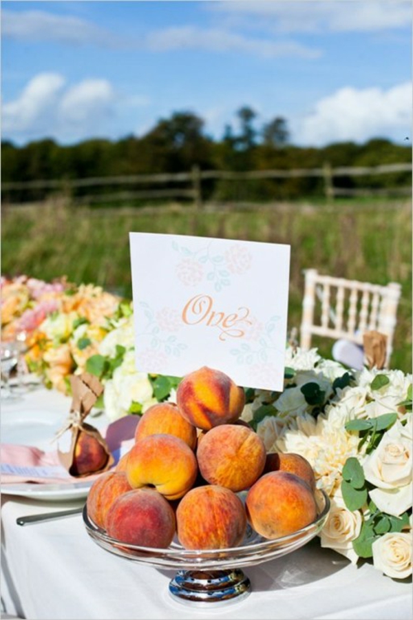 gamtos vestuvių dekoravimas kreminėje ir persikų apelsinų