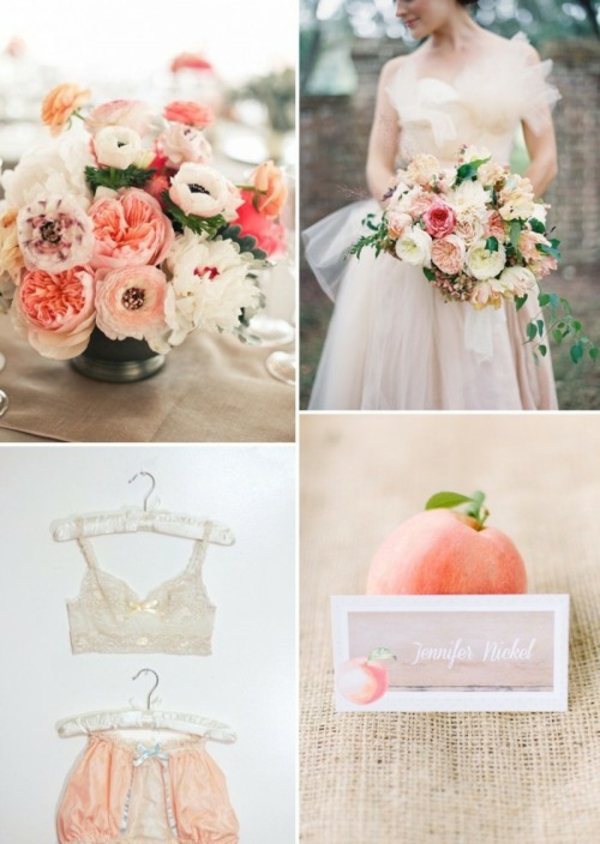 Сватбена украса в кремообразни и прасковени цветове