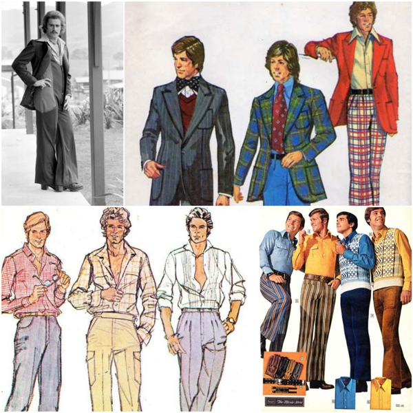 Los hombres de la moda de los años 70 se adaptan a los trajes de los hombres de la moda de los hombres