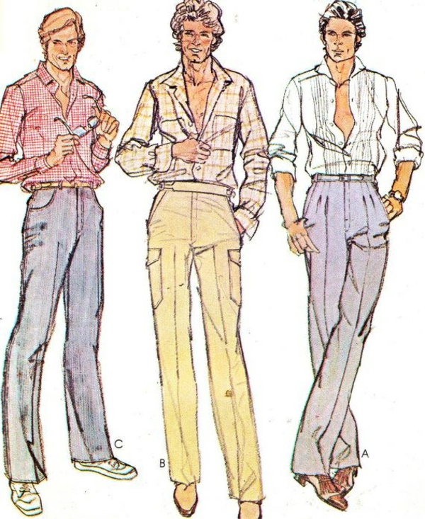 Fashion 70's mænds herretøjs shirt og bukser karostoffe