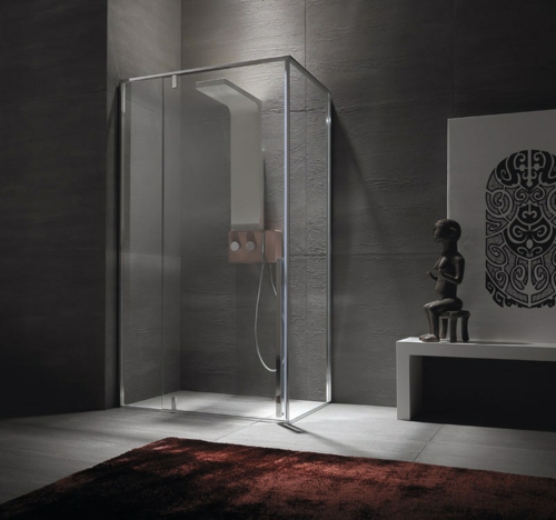 Modern glass shower cubicles bath carpet soft dark brown