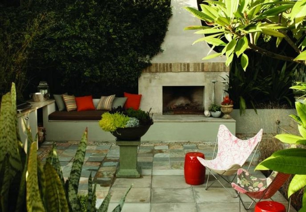 ρίξτε μαξιλάρια πολύχρωμες ιδέες κήπου τοπίο τάσεις συνεδρίαση φωτιά λάκκο