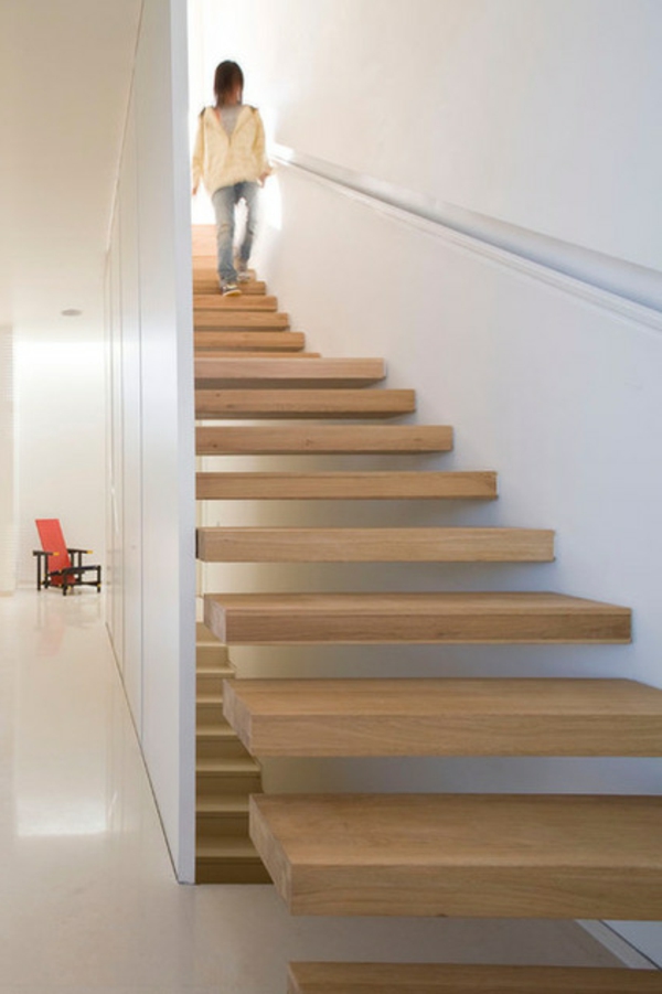 Modern wooden stair railings elegantly floating