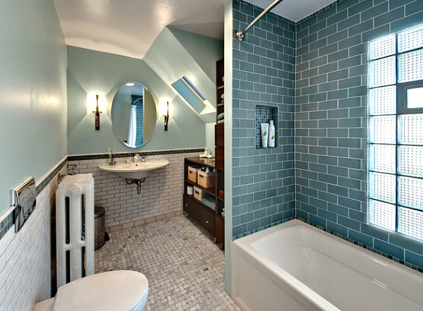 Chambres modernes avec verre bloc salle de bain baignoire miroir mur