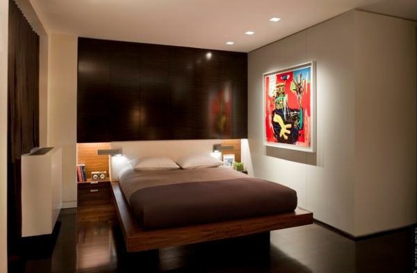 Moderne ungdomsrum oprette brune sengrammer træmadras malerier