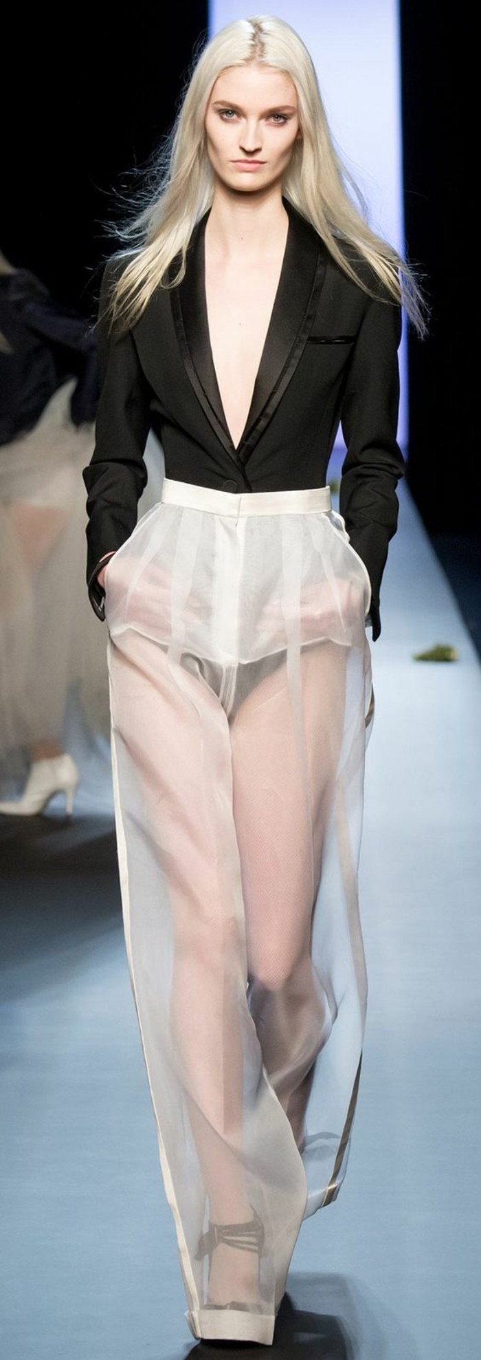 Muotitrendit läpikuultava mekko pants catwalk-muoti