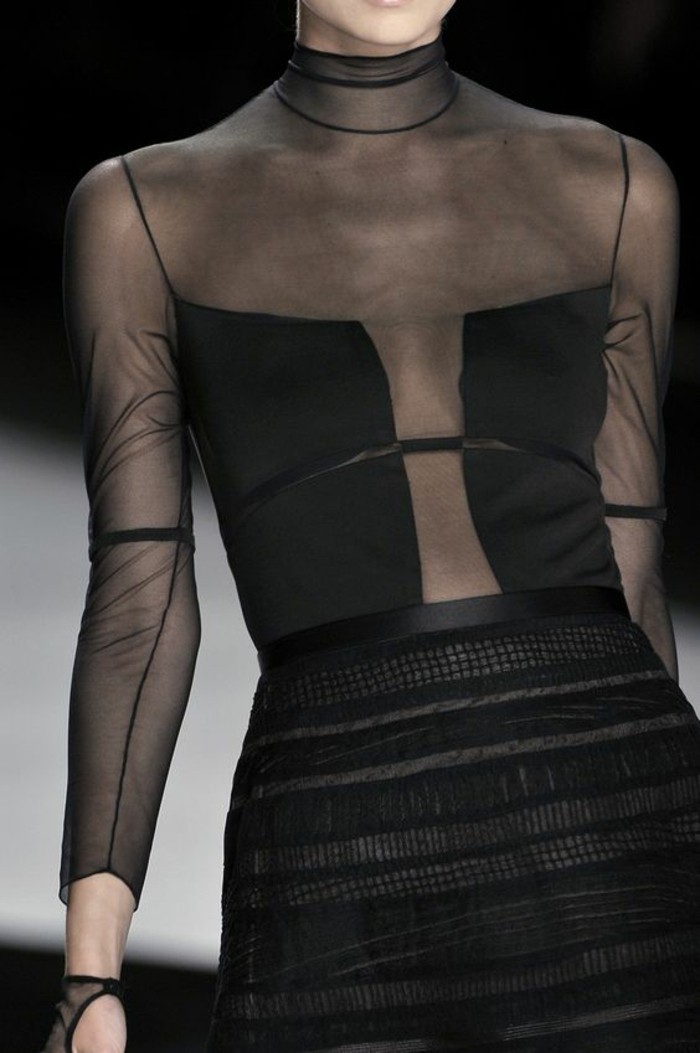 时尚趋势优雅的黑色透明连衣裙