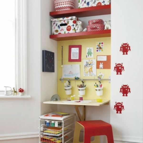Nichos, decoración, estante, amarillo, habitación infantil