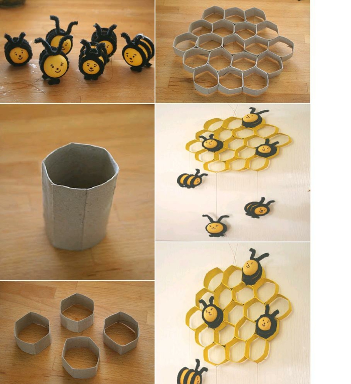 Коледна украса от корк връща черни пчелички с тоалетни хартиени ролки