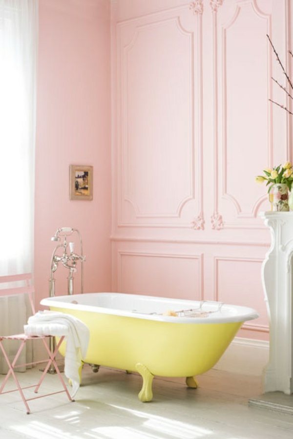 Пастелна цветова палитра цветова схема стена декор жълта вана