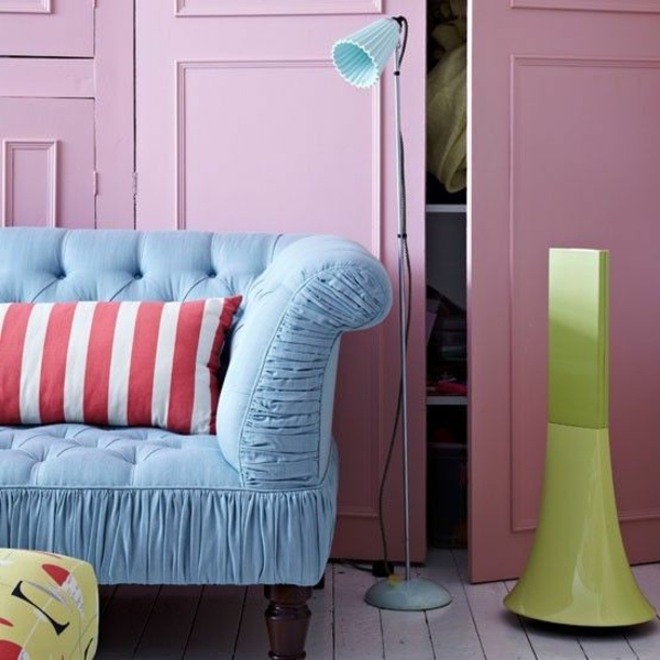 Пастел цветова палитра цветова схема стена декор диван синьо