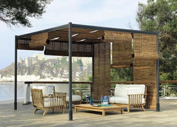 Pergolė statyti modernus-poilsio zona-bambuko kėdė