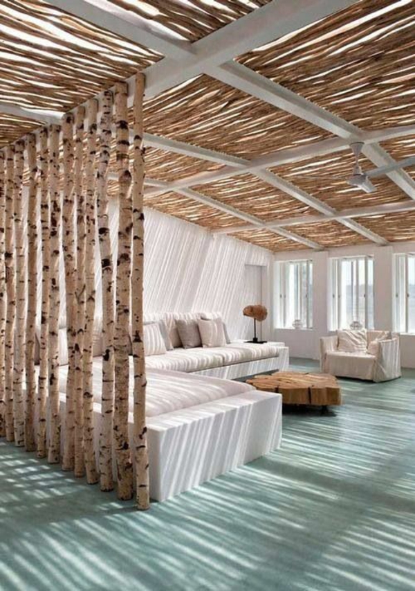 Rum divider ideer træ design værelse divider træstammer