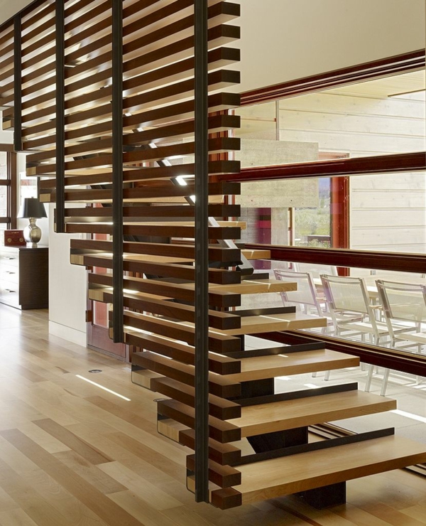Room divider nápady dřevěný design pokoj dělič schodiště