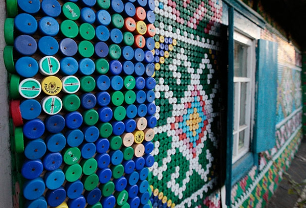 Recycling van plastic flessen kleurrijk patroon