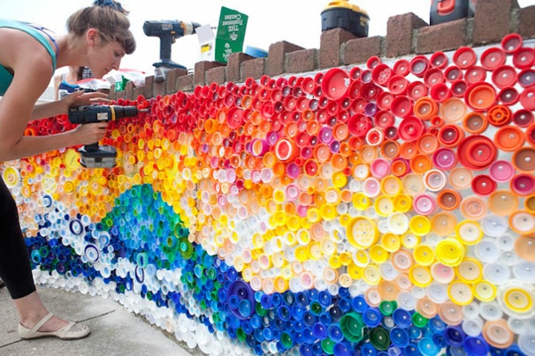 Recyclage bouteille bouchon bouteilles en plastique paysage installation murale