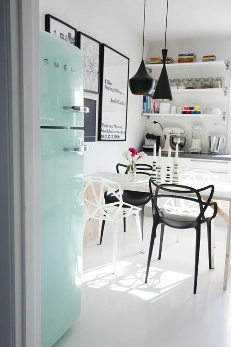 Retro chladničky mátou zelené kuchyňské návrhy