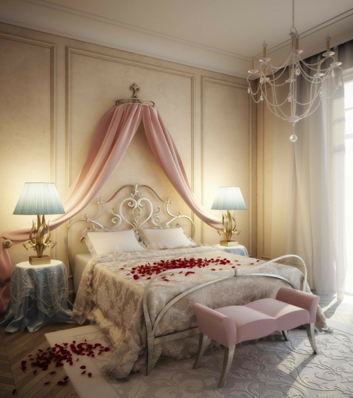 Romantiek in de slaapkamer voor de roze kroon van Valentijnsdag
