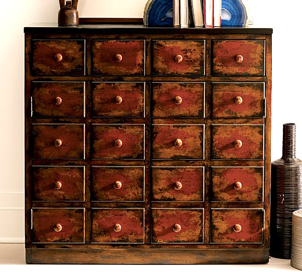Red furniture designs wooden dresser drawers plate floor vases